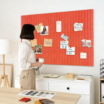 15 Pack Felt Bulletin Board, 35" x 59" Large Orange Pinboard with 30 Push Pins, Felt Pin Board, Self-Adhesive Cork Board Tiles for Home, Office Walls, School Classroom Message Photos Display