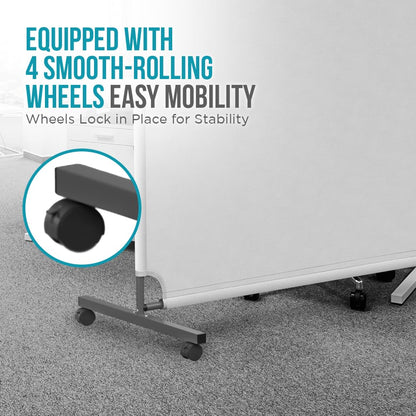 Steel-AID 60-inch Rolling Privacy Room Divider - Freestanding Office Wall Partition with Non See-Through Blackout Screen - Sturdy & Durable Iron Frame - Rolling Wheels - Black, White, Gray & Blue