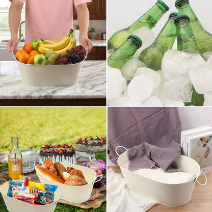 Biugaaufai 3 PCS 15.3 x 9 x 6 inches White Metal Galvanized Tub with Handles, 3 Gallon Galvanized Beverage Tubs for Parties, Large Metal Drink Ice Buckets for Beer, Wine, Cocktails & Outdoor Events