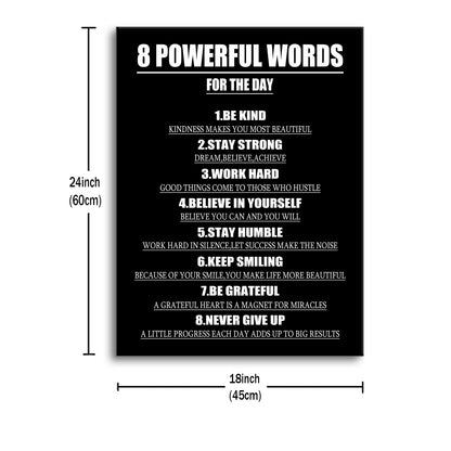 Motivational Canvas Wall Art 8 Powerful Words for The Day Success Quotes Poster Print Inspirational Picture Painting for Office Class Room School Wall Decoration Stretched and Framed [18''Wx24''H]