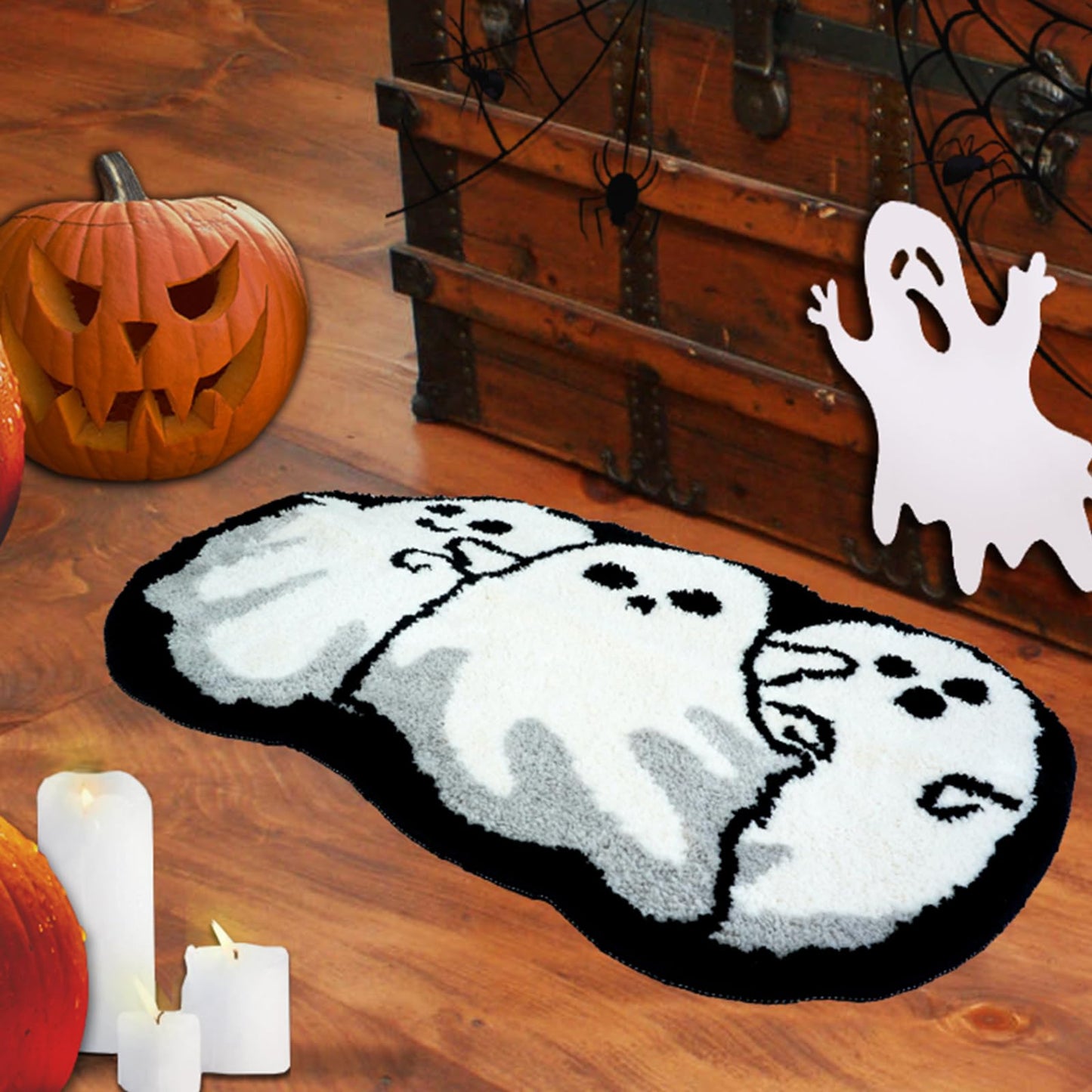 Good Haus Halloween Bath Rug for Bathroom Spooky Ghosts Bath Mat Bat Doormat Non Slip Cute Rugs for Kitchen Bedroom Holiday Outdoor Bedroom(Ghost)