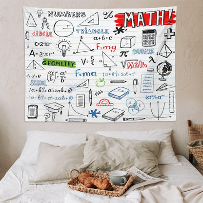 DDCBNS Math Symbols Tapestry,Funny Equations Geometry Function Print Educational Tapestry Wall Hanging Home Décor for Study Classroom Bedroom Living Room Office 80" x 60"