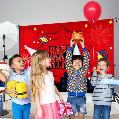 Favuit Red Spider Web Backdrop for Birthday Party Decoration, 7 x 5ft Photo Background Banner Red and Blue Cartoon Theme Party Supplies for Boys Baby Shower Wall Decor Photo Booth Props (7 x 5ft)