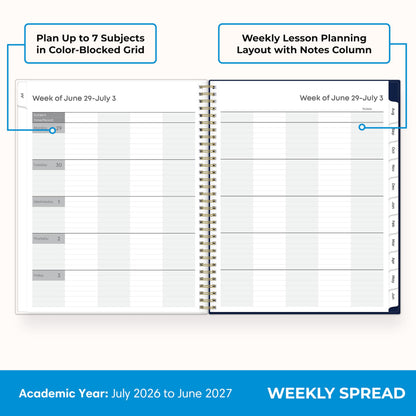 Blue Sky 2026-2027 Weekly and Monthly Academic Year Teacher Lesson Planner Calendar, July 2026 - June 2027, 8.5" x 11", Flexible Cover, Wirebound, Laminated Tabs, Storage Pocket, Fresh Lemons