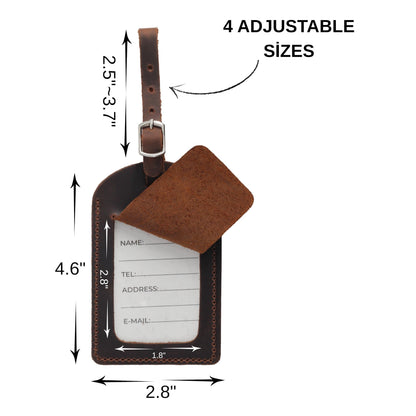 Toprank Leather Luggage Tag for Suitcase – Full Grain Leather Travel ID Tag with Privacy Cover, Buckle Strap & Information Card – Durable Baggage Tag (Tan, 2 Pack)