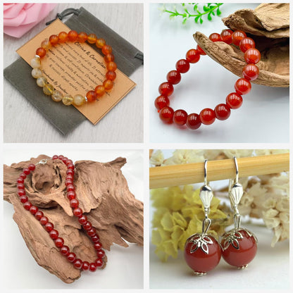 Risyfjew 50PCS 8mm Natural Carnelian Beads Gemstone Round Loose Beads for Jewelry Making Chakra Crystal Stone Beads for Bracelets Necklace Earrings Making Supplies (50pcs/Strand)