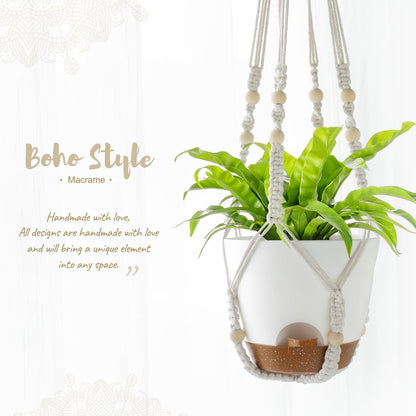 Mkono 6.5 Inch Hanging Planters, Macrame Plant Hangers with Self Watering Plant Pots Indoor Set of 2 Hanging Baskets Flower Pot Holders with Hooks No Tassels for Boho Home Decor, Ivory