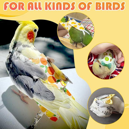 6 Pcs Bird Diapers FAURAPMNG Parrot Nappy Flight Suit Reusable Cockatiel Clothes with Elastic Back Rope Waterproof Inner Layer Washable Diaper Pants for Parakeets, Budgies, Mini Macaws, Quaker Parrots
