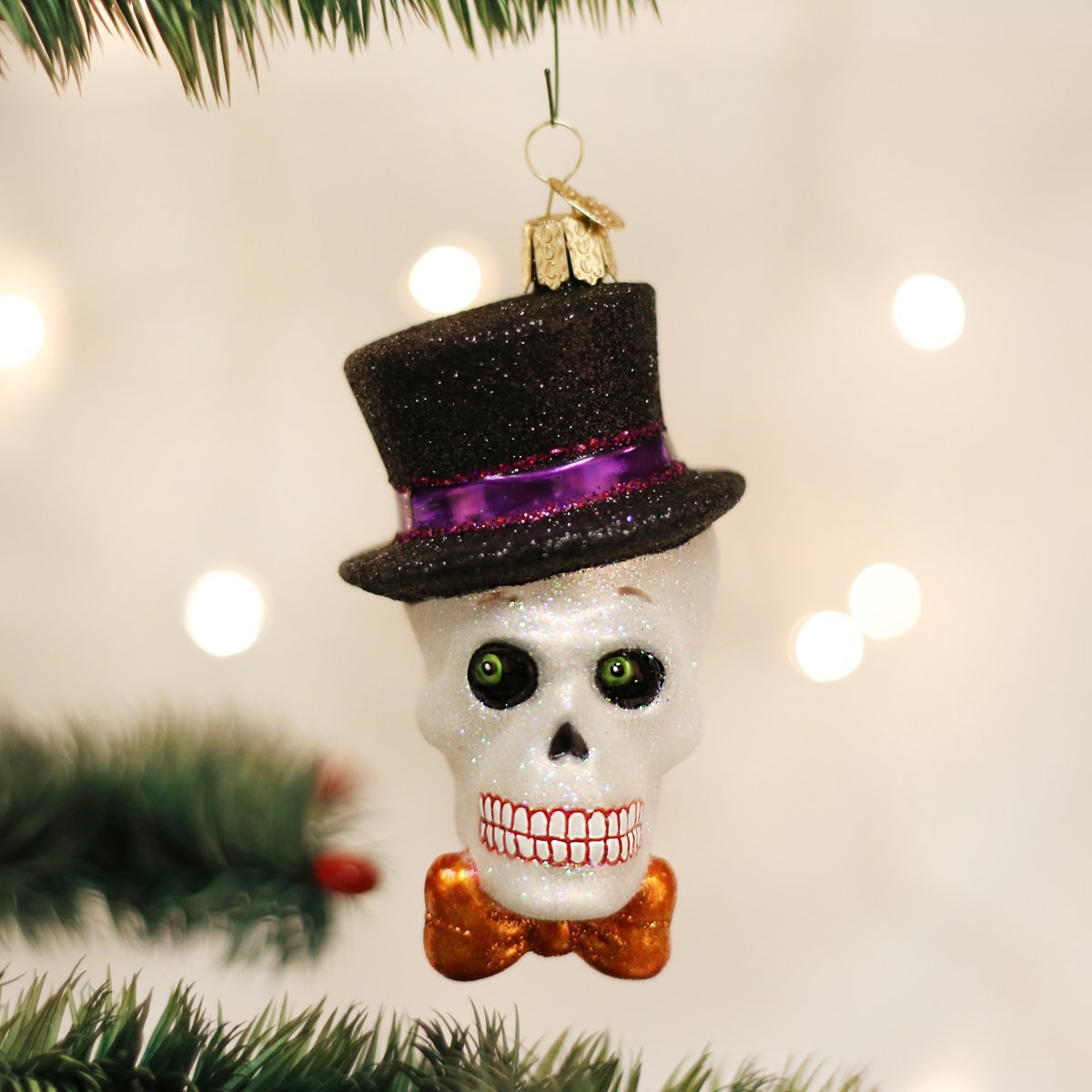 Old World Christmas Top Hat Skeleton Glass Blown Ornament for Christmas Tree, Handcrafted Holiday Decoration, Halloween Collection