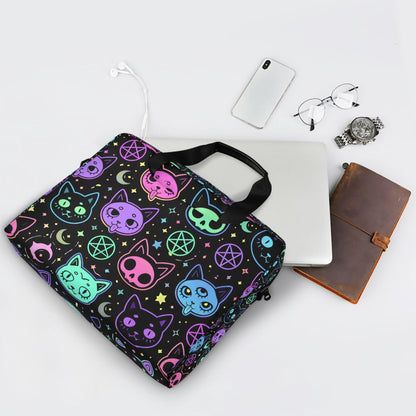 JIPONI Cute Cartoon Witchcraft Cat Halloween 15.6 16 Inch Laptop Case Bag Briefcase Messenger Computer Bag for Men Women with Shoulder Strap Handle