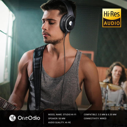 OneOdio Wired Headphones - Over Ear Headphones with Noise Isolation Dual Jack Professional Studio Monitor & Mixing Recording Headsets for Guitar Amp Drum Podcast Keyboard PC Computer