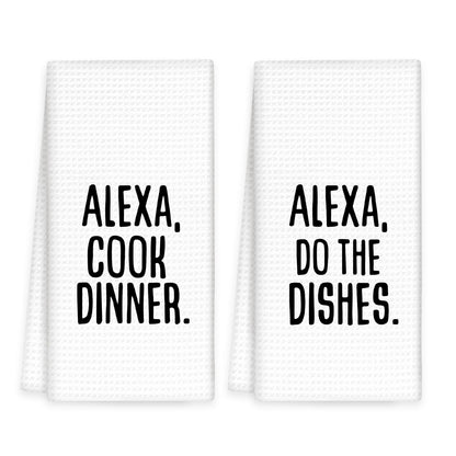 OINDADE Funny Alexa Kitchen Towels Set of 2, Funny Housewarming Gifts Hand Towels, Alexa Do The Dishes Funny Tea Towel Dish Towels for Kitchen Decorative, Funny Hostess Gifts Kitchen Decor, 16x24In