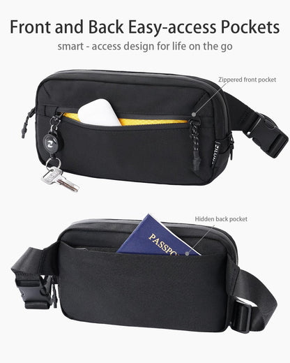 2L Sling Bag for Men & Women - Anti-Theft RFID Blocking Fanny Pack with Lockable Zippers, Water Resistant Lightweight Crossbody Bag for Travel Hiking Running Gym Walking Daily Use(Black)
