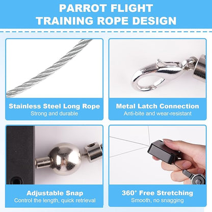 Bird Leash, with 5 Different Size Foot Ring and Feeder Box, Retractable Anti-Bite Parrot Harness, Bird Flight Training Rope for Budgies,Cockatiels,Psittacula Longicauda,Mini Macaws (13.12Ft)