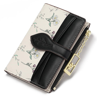 GAEKEAO Small Wallets for Women RFID Blocking Bifold Floral Vegan Leather Wallet Card Holder with Zipper Pocket ID Window