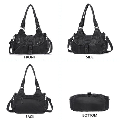 Angel Kiss Hobo Bags for Women Vegan Leather Shoulder Purses and Handbags Ladies Roomy Tote Bags Purse with Crossbody Strap,Black