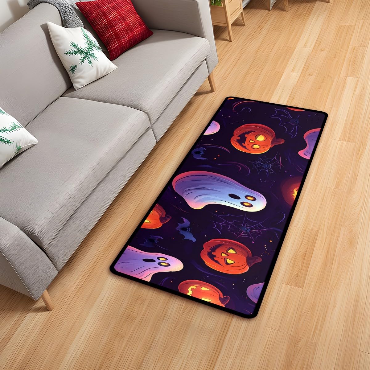 Ruiseye Halloween Holiday Pumpkin Kitchen Floor Mat, Area Rugs 17''x51'' Laundry Room Rug Runner for Laundry Room, Kitchen, Bathroom, and Mudroom