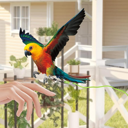 Parrot Flying Leash, 16.4 ft Training Rope with 3 Size Bird Foot Ring, Anti-Bite Elastic String for Cockatiels, Birds, Pigeon (Blue)