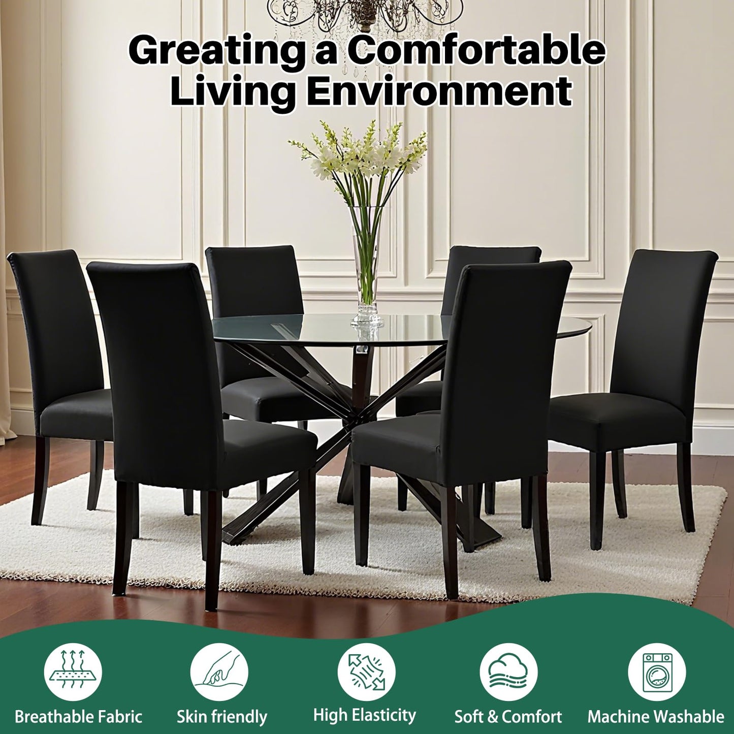 Dioxide High Stretch Chair Covers for Dining Chairs, Washable Dining Chair Covers Set of 4, Soft Dining Chairs Seat Covers, Parsons Chair Slipcover Protectors for Home Hotel Restaurant Banquet