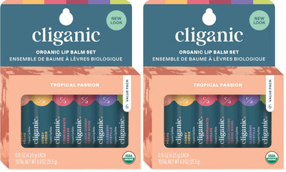 Cliganic Organic Lip Balm Set (6 Flavors) - 100% Natural Hydrating, Moisturizing for Dry Cracked Lips, for Men & Women