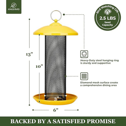 Kingsyard 2 Pack Finch Feeders for Outdoors Hanging, Metal Mesh Tube Bird Feeder for Nyjer/Thistle Seed, 2.5 lbs Large Capacity (Yellow)