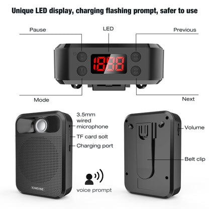 Portable Voice Amplifier, Towevine Rechargeable Microphone for Teachers, Speaker with Headset and Waistband for Classroom, Singing, Coach, Training, Presentation, Tour Guide