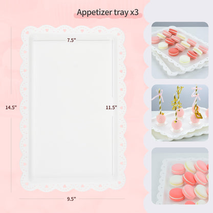 Pack of 11 NWK Cake Stand Set, with 3 x Two-Tier and 3 x Three-Tier Cupcake Stands, 4 x Appetizer Trays, 1 x Tablecloth for Birthday Bridal Baby Shower Party (White)