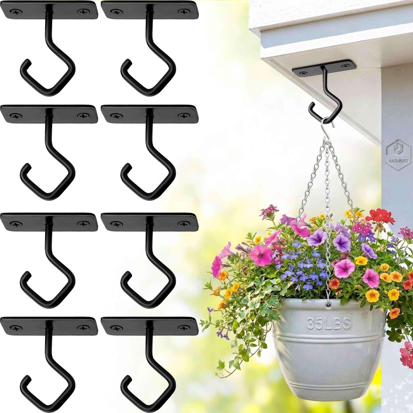 Lifyzoon Ceiling Hooks for Hanging Plants - 2.5 Inch Iron Plant Bracket 8 Pack, Metal Plant Hanger Wall Hooks for Plants, Lanterns, Light, Wind Chimes, Indoor&Outdoor Decoration Black