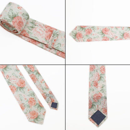 GHTIYLP Cotton Floral Ties for Men 2.56" Men's Skinny Tie Linen Flower Printed Neck Tie for Wedding Dating Party (Pink Peony)