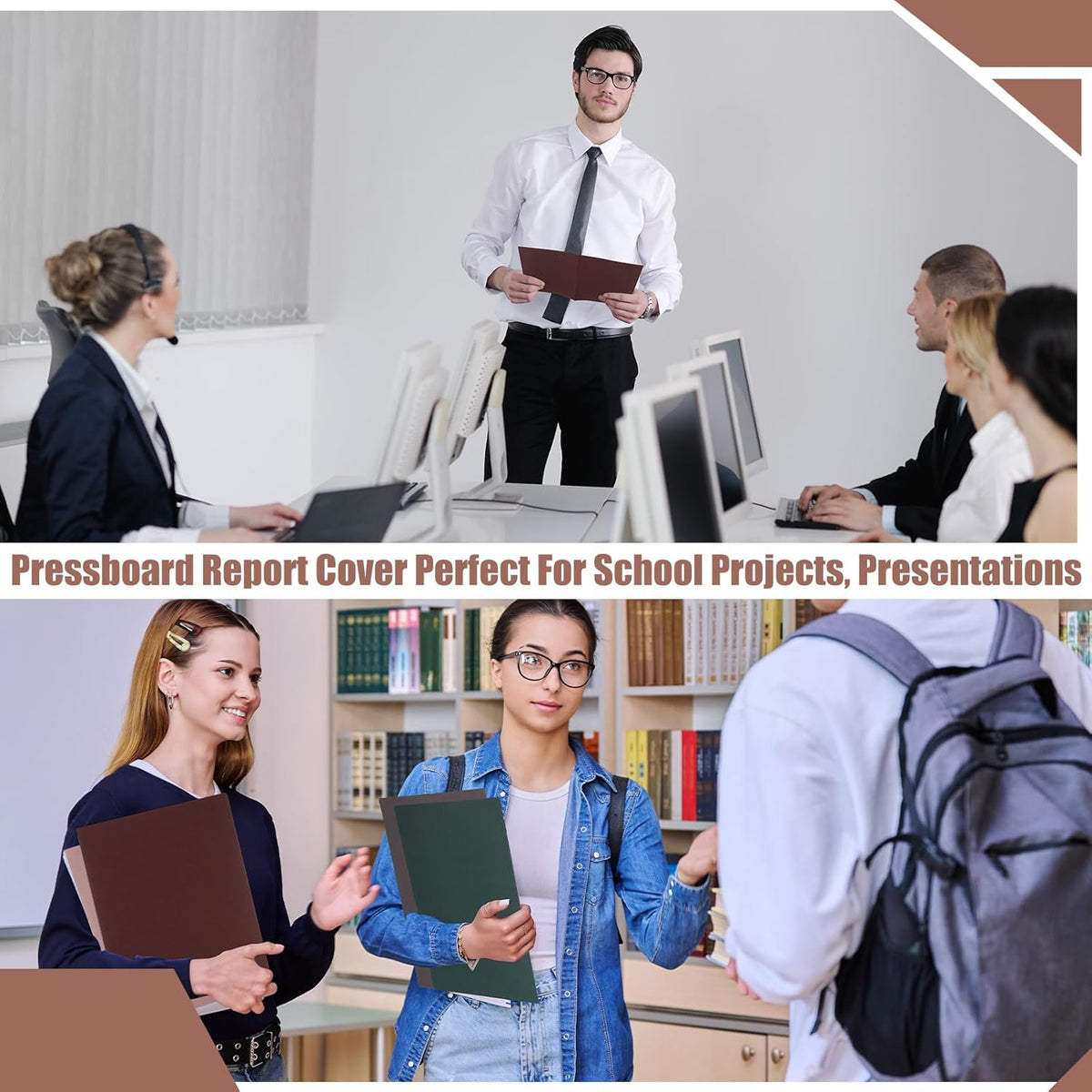 Zhanmai 15 Packs 8.5'' x 11'' Pressboard Report Covers, Metal Prong Fastener with Compressor, Letter Size 3'' Capacity Presentation Report Folder to Neatly Bind Reports, Proposals, Documents (Morandi)