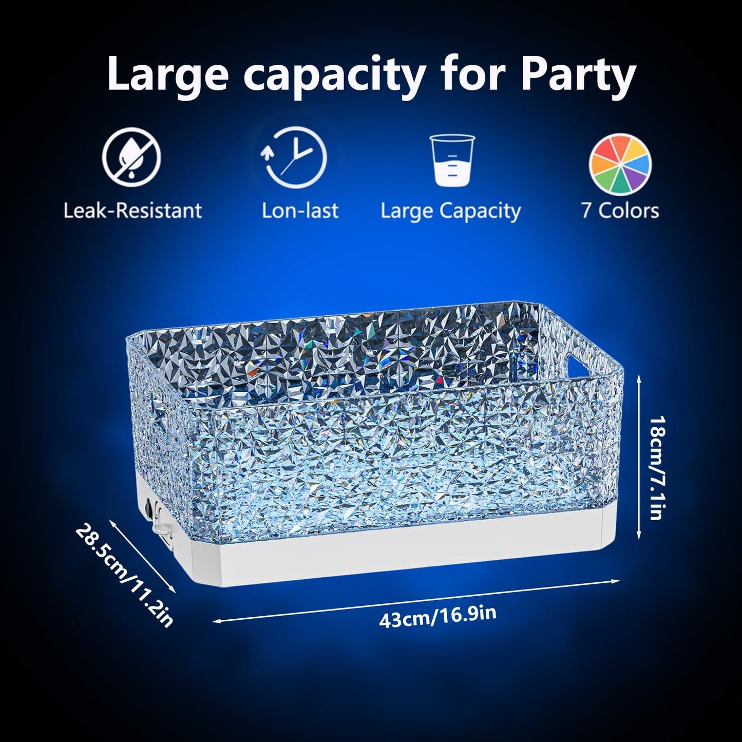 Plastic Colorful Ice Bucket for Parties,15Liter/4 Gallon Big LED Light Beverage Tub,Ice Bucket for Champagne/Beer/Drink/Wine/Cocktails/Bar,7-color