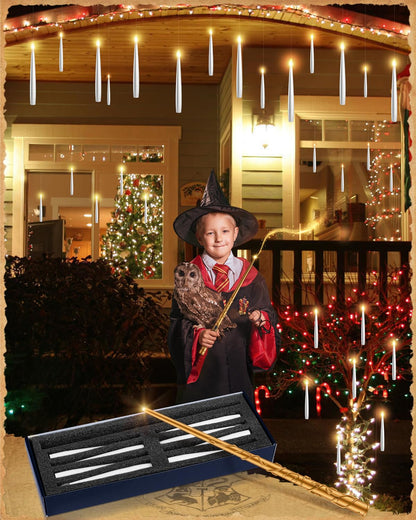 Floating Candles with Wand - 12 Pack Christmas Decorations Magic Flameless Candles Flickering Warm Light LED Hanging Candle Remote, Battery Operated Candles for Christmas Outdoor Indoor Party Decor