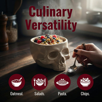 WTVRIT Gothic Skull Bowl – Large 17oz/500ml Ceramic Food-Safe Candy Bowl, Dishwasher & Microwave Safe – Halloween Decor, Unique Gothic Gift, Cereal Ice Cream Serving Bowl for Dark Aesthetic Home