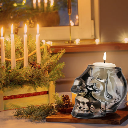 Skull Halloween Decor, Skull Candle Holder, Tea Light Holders for Home Decoration, Halloween Skeleton Tabletop Decor, Black