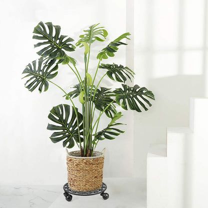 Fasmov Rose Cast Iron Plant Stand Plant Pallet Caddy Plant Pot with Heavy Duty Wheels Indoor Outdoor Planter Trolley Casters Rolling Tray Coaster