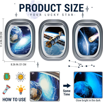 Quanhaigou Glow in The Dark 3D Space Wall Decals, Set of 3 Galaxy Window Stickers for Wall,Planet Themed Room Decor for Kids Boys