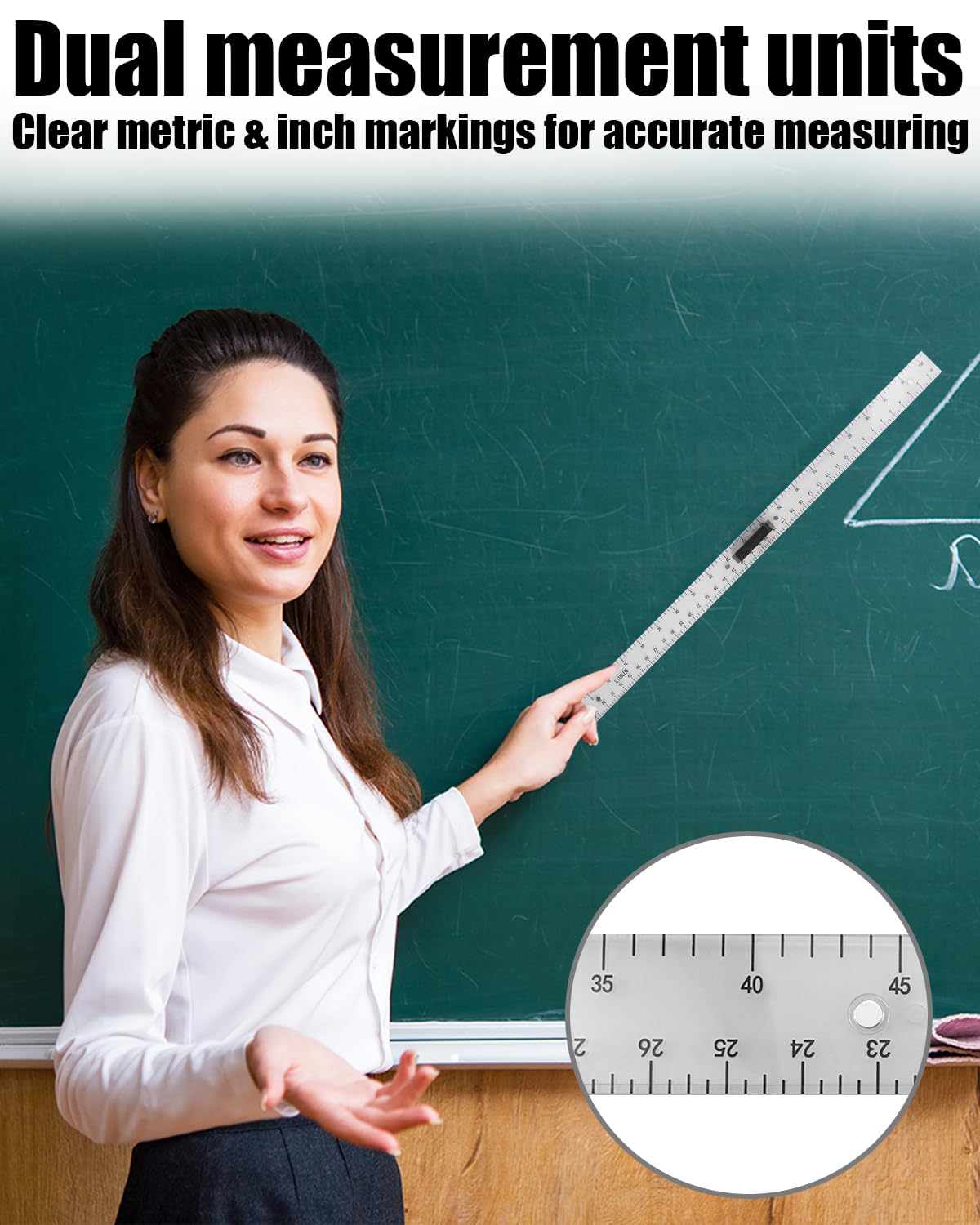 39in Clear Plastic Meter Stick with Handle, Detachable Sectional Teacher Ruler, Transparent Classroom Measuring Stick for Math Science Whiteboard Chalkboard