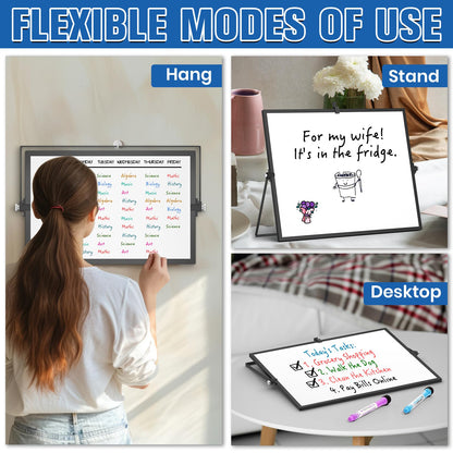 Grtard Dry Erase Magnetic White Board, 16''x12'' Double-Sided Desktop Whiteboard with Stand, Portable Small Whiteboard Set, Dry Erase Board for to-Do Lists, Drawing, Office, Home(Black)