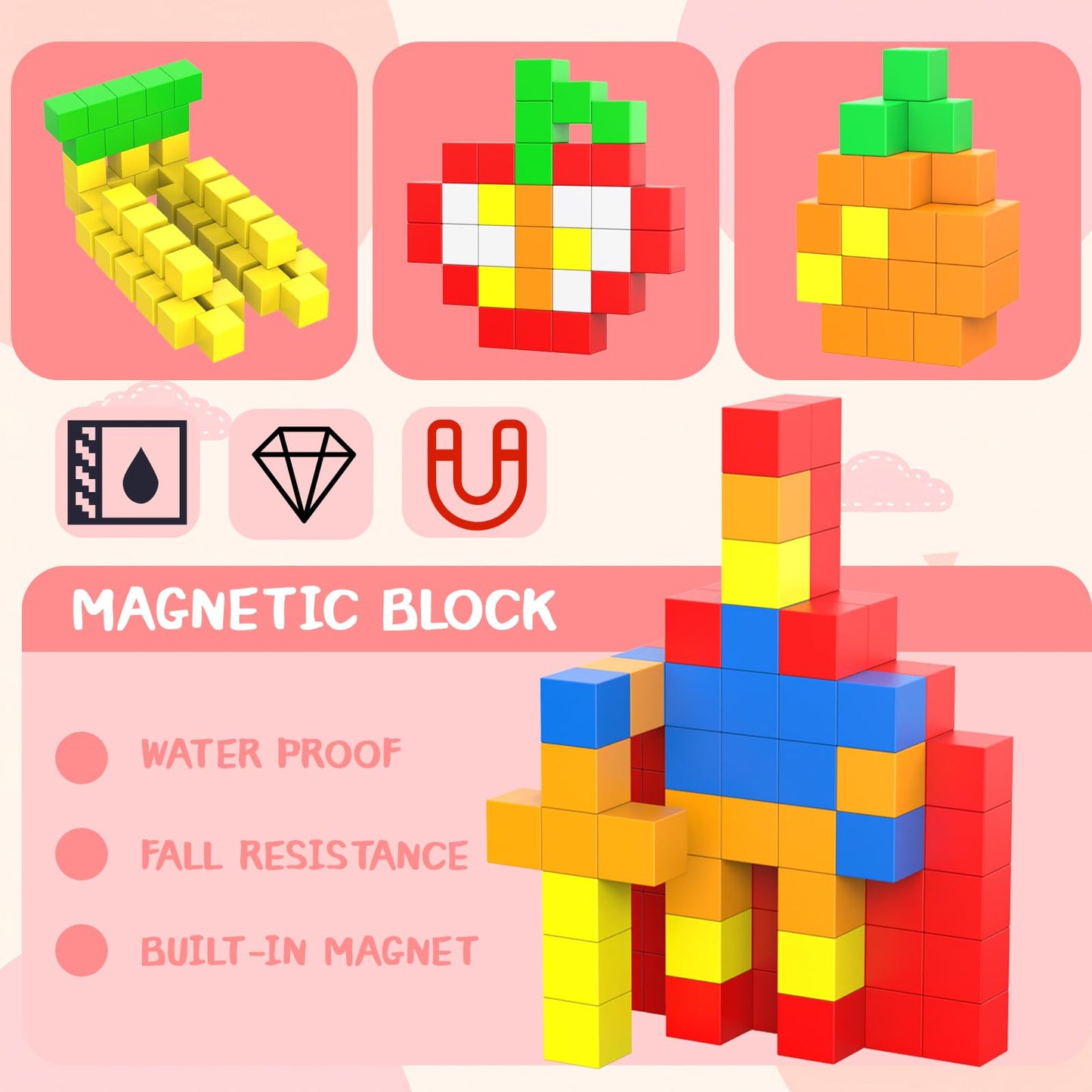 AOMACO 66PCS Magnetic Building Blocks for Kids, 1.3" Large Magnetic Cubes STEM Toys for 3+ Year Old Boys Girls, Sensory Stacking Blocks Learning Toys, for Toddlers & Kindergarten