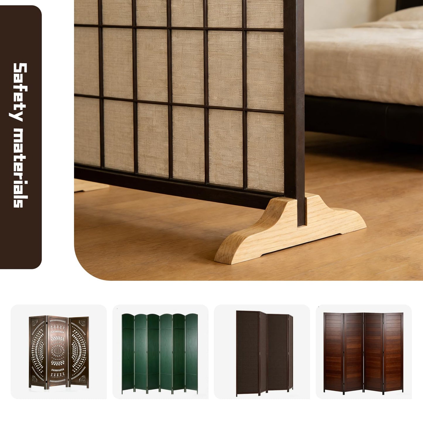 4 PCS Wood Room Divider Stand, Folding Room Dividers Holder Feet with Screws, Sturdy Privacy Screen Base for Folding Room Divider, Fit for Home Hotel Office (Wood)