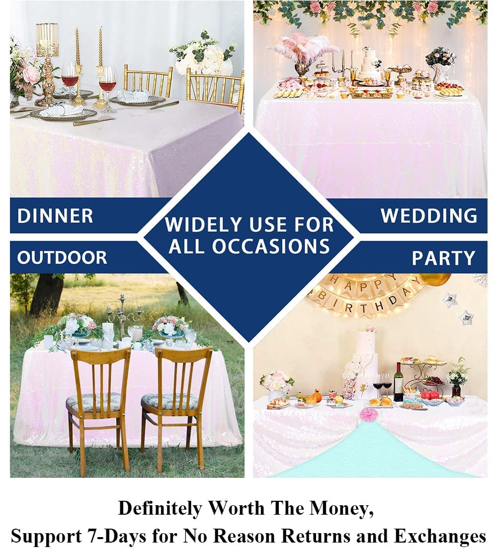 Partisout Iridescent White Sequin Tablecloth 50x80 Sequin Tablecloth Rectangle Glitter Sequin Tablecloth for Wedding Halloween Christmas Bridal Shower Party Decor