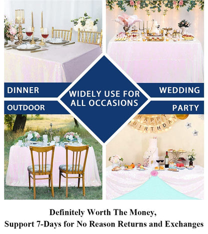 Partisout Iridescent White Sequin Tablecloth 50x80 Sequin Tablecloth Rectangle Glitter Sequin Tablecloth for Wedding Halloween Christmas Bridal Shower Party Decor