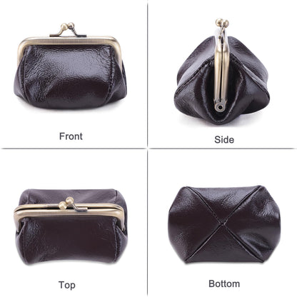 ZZHAOYI Genuine Leather Coin Purse for Women Small Kiss Lock Change Purse Clasp Coin Coin Holder Pouch Cute Wallet (Coffee)