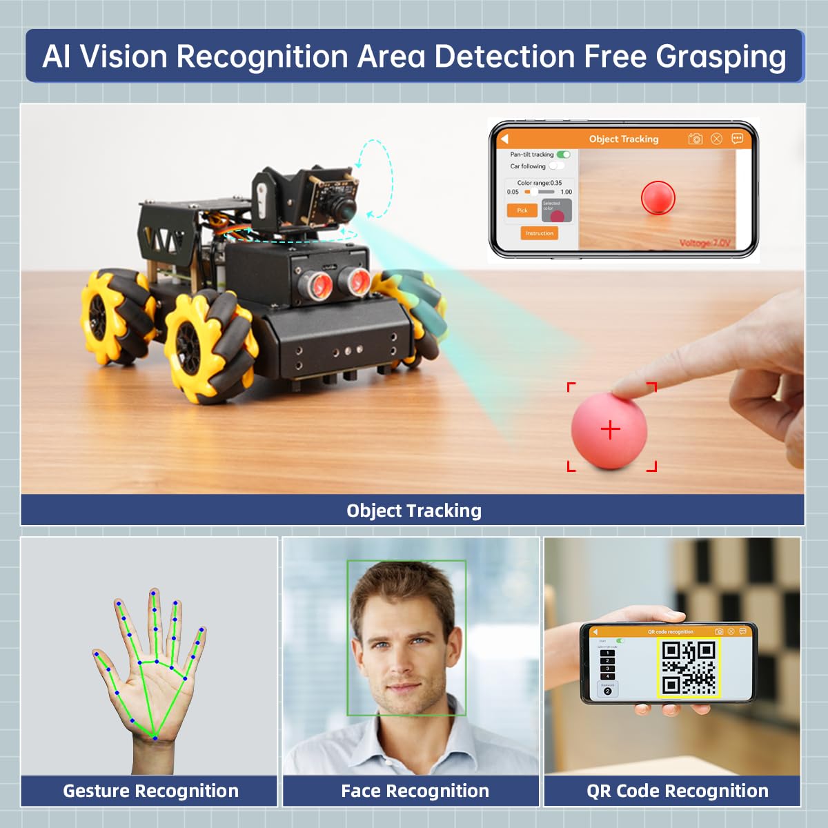 TurboPi Robot Car for RaspberryPi Large AI Model ChatGPT Vision Voice Scene Understanding Obstacle Avoidance Programmable Robotic Kit for Adult, Support Python Linux, Advanced Kit & RPi5 8GB