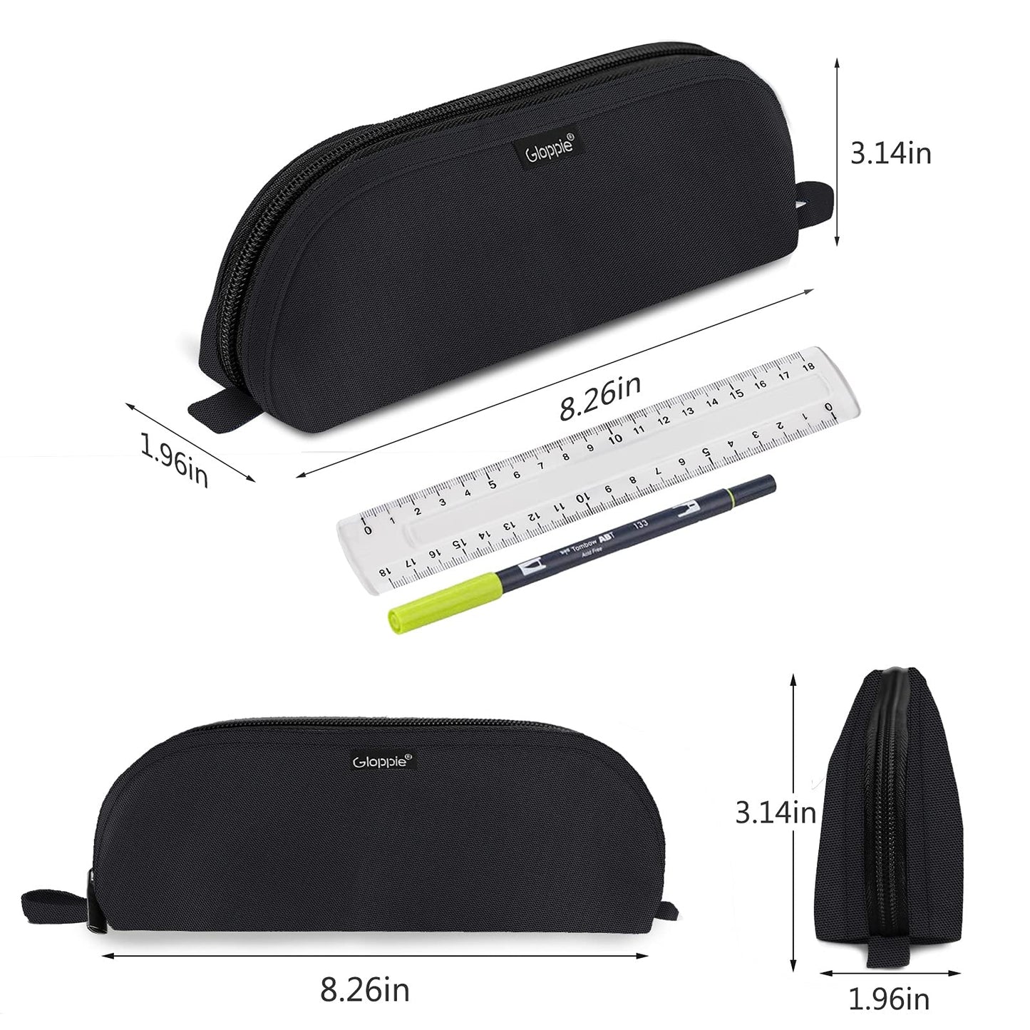 Gloppie Pencil Pouch - Practical Pencil Case, Aesthetic Simple Pencil Bag, Small Pen Holder, Back to School Supplies for Girls Boys, Black