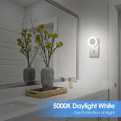FOLKSMATE LED Night Light, Dimmable Plug-in Dusk to Dawn Light Sensor Nightlight for Bathroom, Bedroom, Adults & Kids Room, Kitchen, Stairway, Nursery, Daylight White, 2- Pack