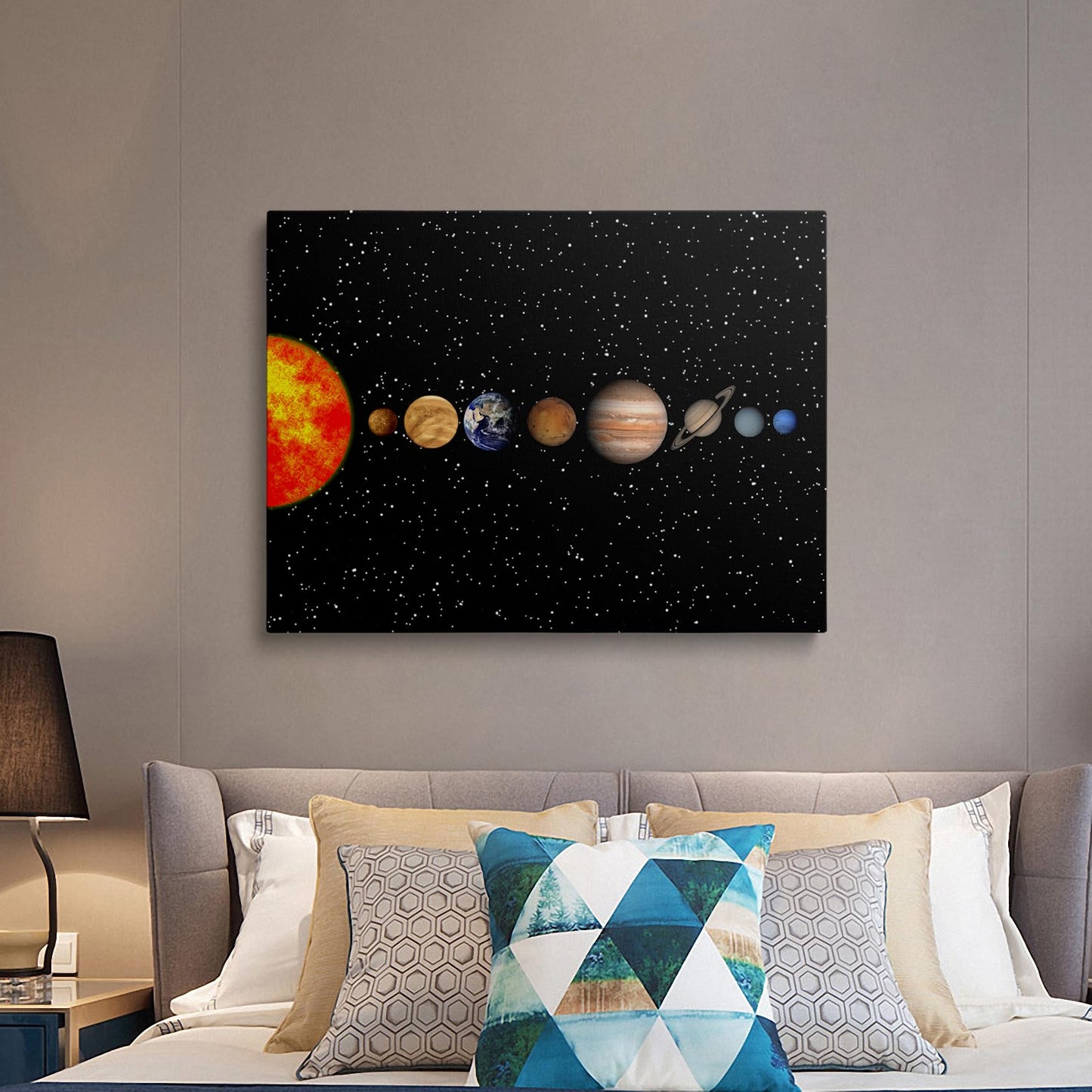 Framed Space Solar System Galaxy Planets Canvas Wall Art Astronomy Interstellar Science Decor Poster For Living Room Bedroom Home Office Artwork Gift Ready To Hang (16x24 Inches)