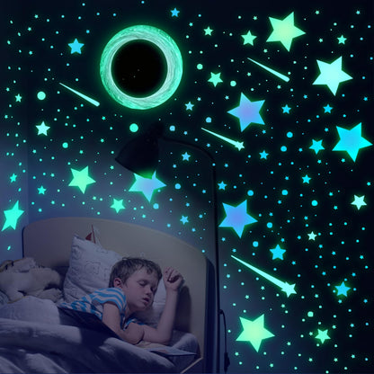 Glow in The Dark Black Hole Wall Stickers Iridescent Star with Meteor Galaxy Decals Peel and Stick Funny Art Decor for Kids Room, Bedroom (Galaxy)