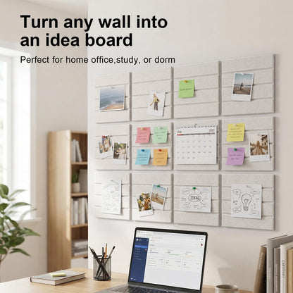 Acrridi Large Felt Bulletin Board with Self-Adhesive, 48" x 36" Cork Board Alternative, 12 Pack with 36 Pushpins for Wall Home Office Decor, Camel