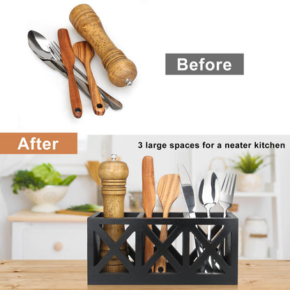 Ayiaren Wooden Silverware Holder Flatware Utensil Caddy Cutlery Holder for Party Wood Silverware Organizer Caddy Storage for Kitchen Countertop Table Knife Fork Spoon Organizer Small Utensil Holders